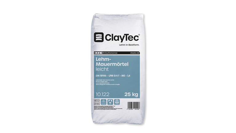ClayTec Lehm-Mauermörtel Nachtrocknung Hauptbild Lehm-Mauermörtel leicht im 25 kg Sack